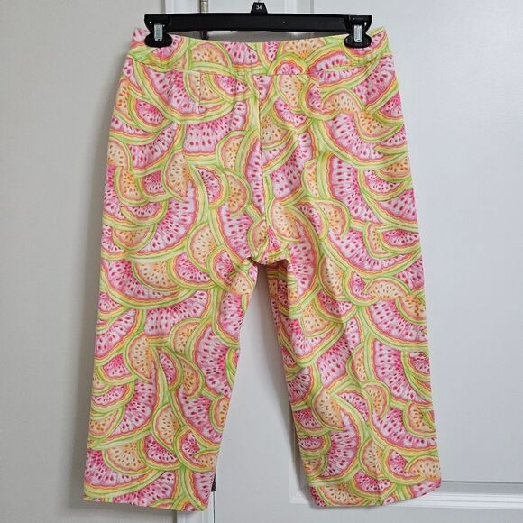 Talbots Watermelon Capri High-Rise Pants Women's 10 (30x18.5) White Pink Green - Picture 8 of 8